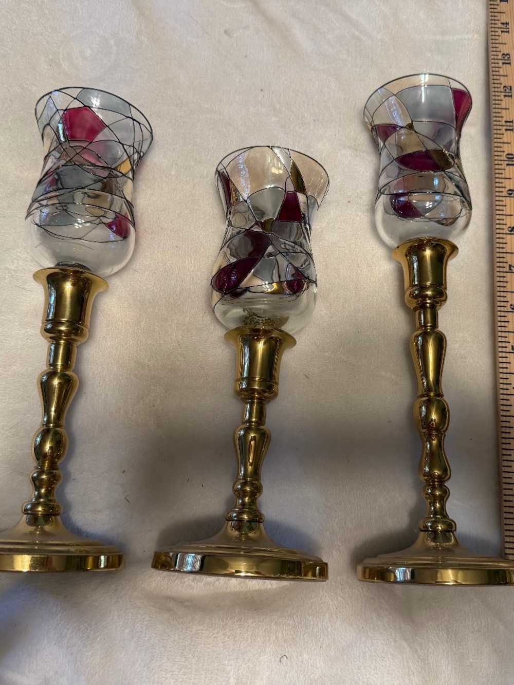 3 PARTYLITE Calypso Stained Glass Peglite Votive/ Candle Holder Retired VTG